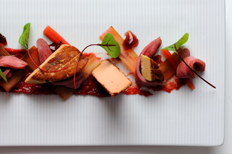Foie gras with rhubarb and duck breast
