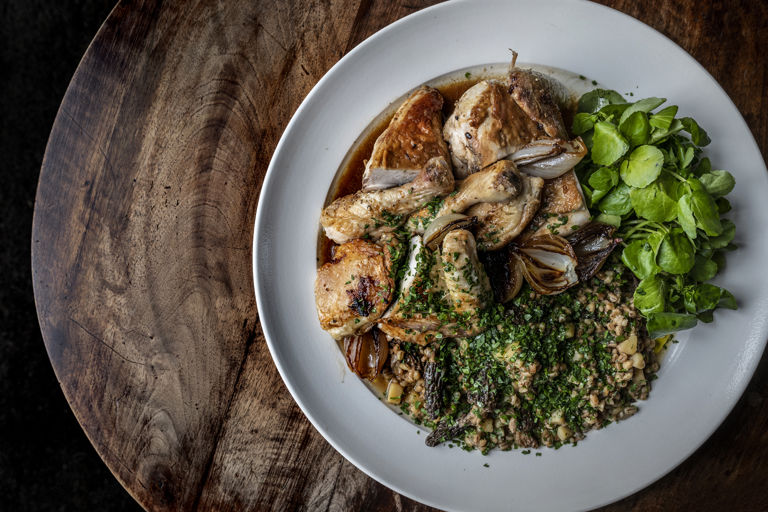 Chicken, barley and morels