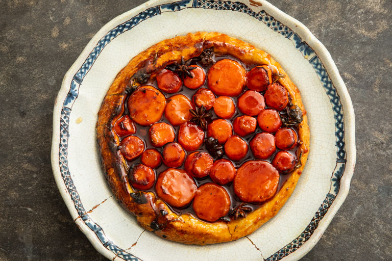 Spiced root veg tarte tatin