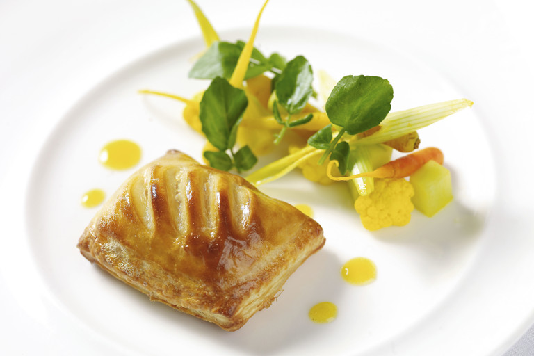 Wild rabbit and leek turnover with piccalilli