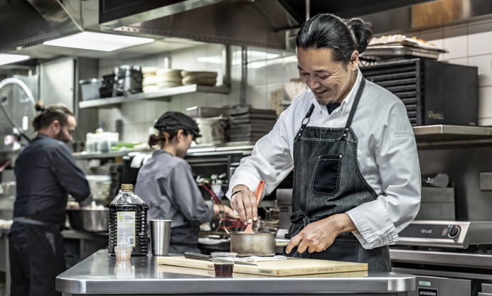 Cold Udon with Sake Steamed Koji Chicken, Yuzu Tahini Vinaigrette and ...