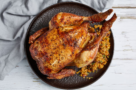 Rotisserie Chicken with Dried Apricot and Pine Nut Stuffing