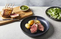 Lamb cutlets with herb sauce, fennel salad and Ratte potatoes