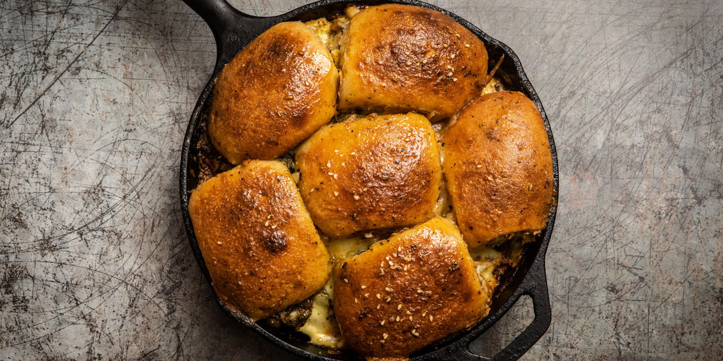 Pulled Pork Potato Rolls with Monterey Jack, Chimichurri, Chipotle Coleslaw and Pickled Onions - Gre