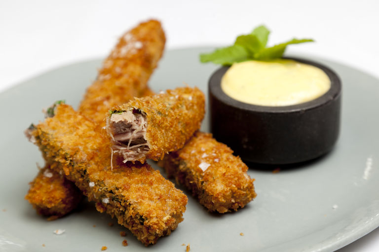 Lamb belly fritters with sauce Paloise