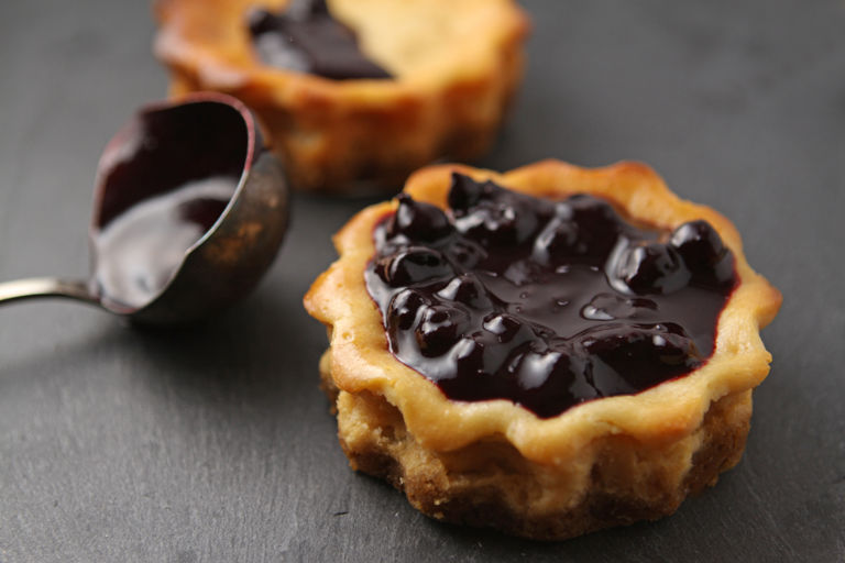 Mini blackcurrant cheesecakes with a ginger coconut crust