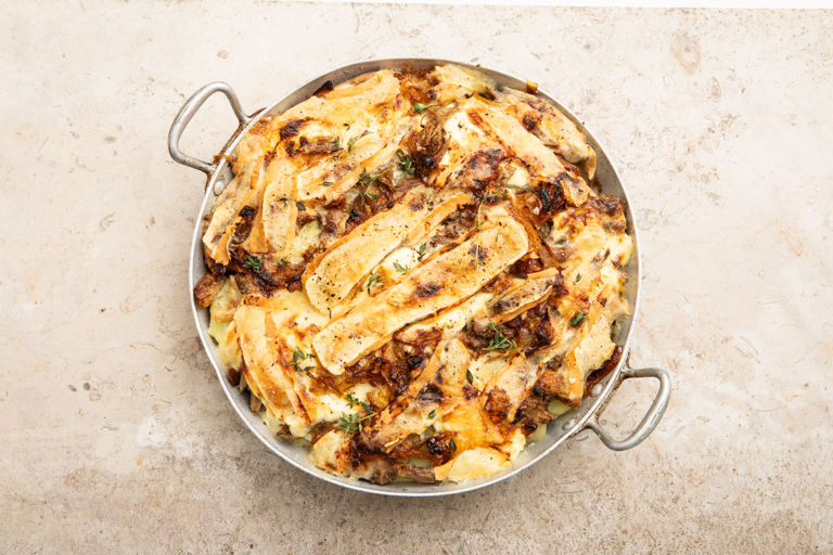 Tartiflette gratin with crispy duck confit