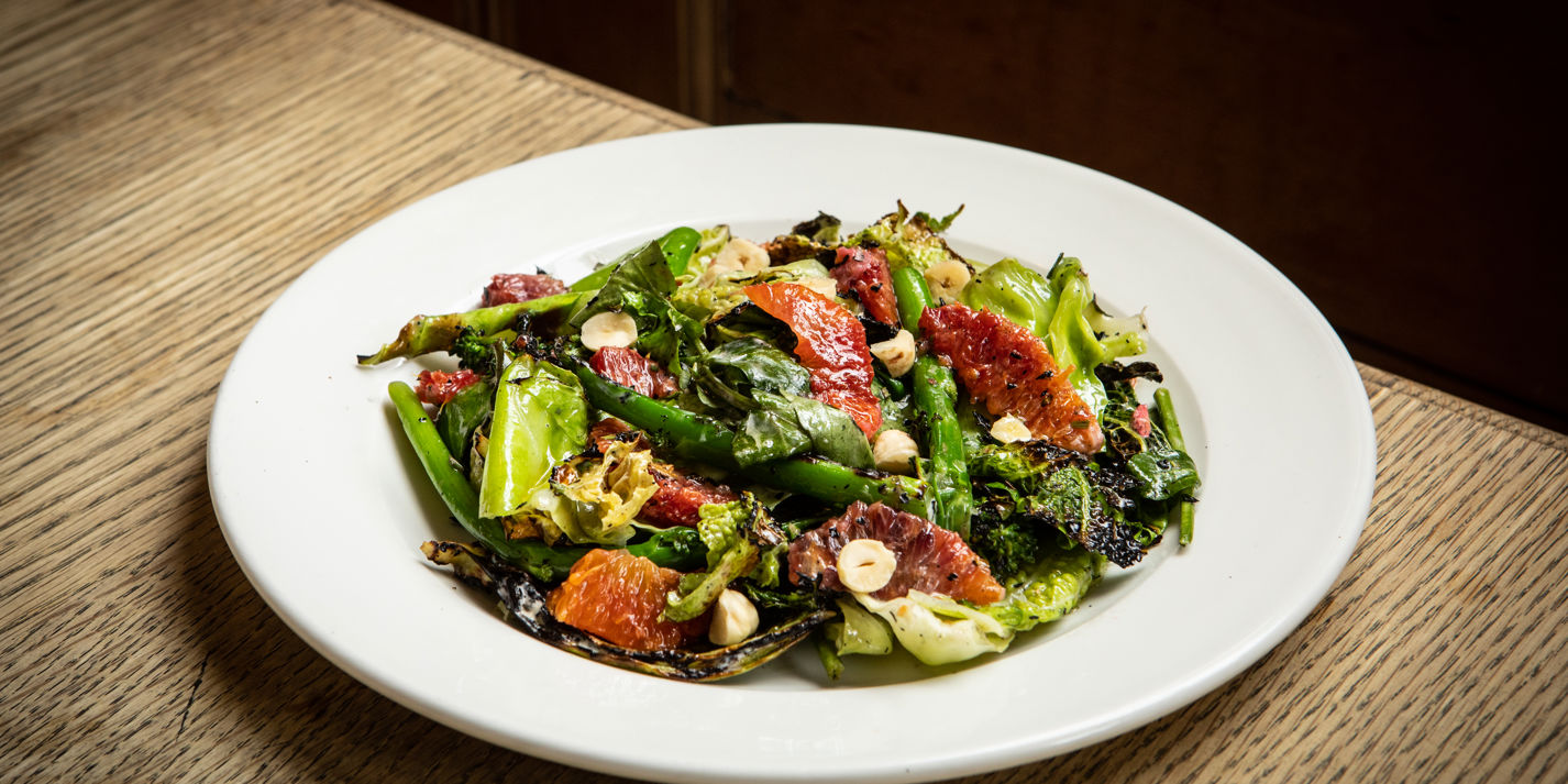 Charred brassica with blood orange, buttermilk, hazelnuts and extra virgin olive oil
