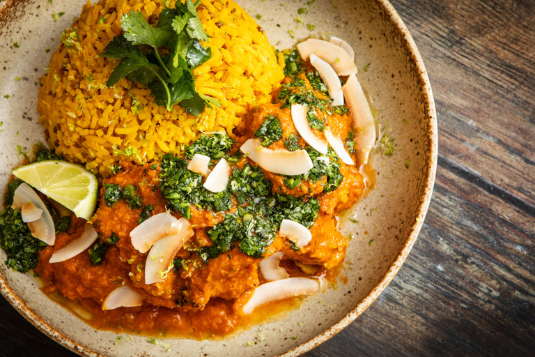 South Indian-style chicken korma with cavolo nero chutney