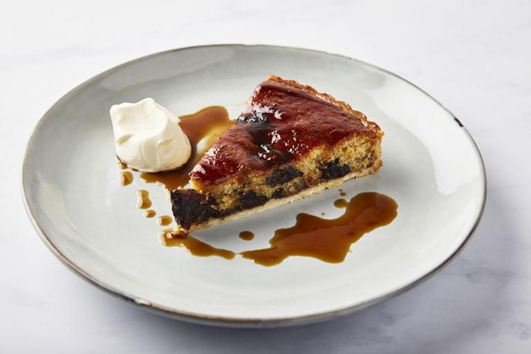 Spiced prune and marmalade frangipane tart