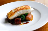 Pan-fried halibut with wild mushrooms and gnocchi
