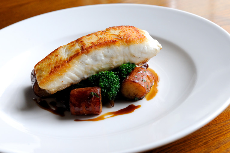 Pan-fried halibut with wild mushrooms and gnocchi