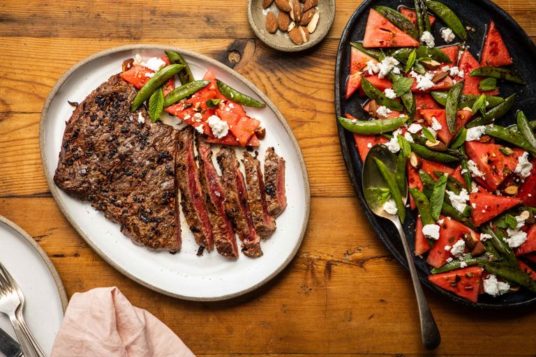Chipotle steak with salted chilli watermelon salad 