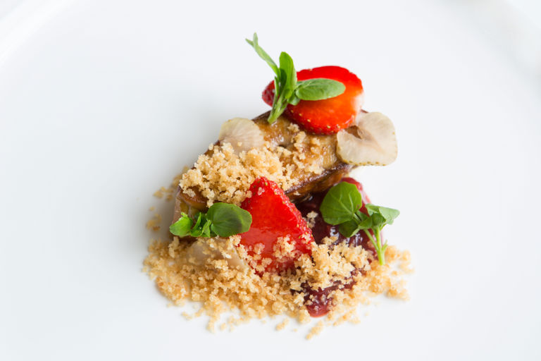 Roasted foie gras and strawberries