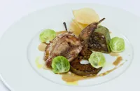 Partridge with pears and Christmas stuffing