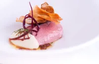 Loin of herdwick mutton with a honey and mint dressing and artichoke crisp