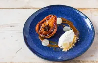 Pear and anise Tatin, Poire William chantilly, and hazlenut praline