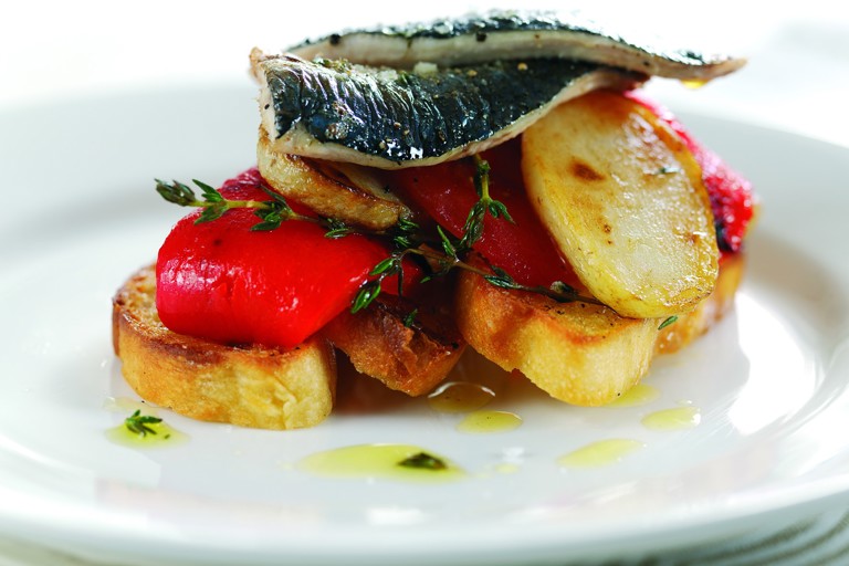 Grilled sardines on toasted foccacia bread
