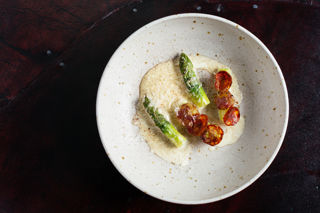 Mind to menu: Sat Bains’ asparagus with hollandaise and salami