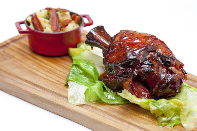 Ham hock cooked in Meantime Pilsner with honey and ginger