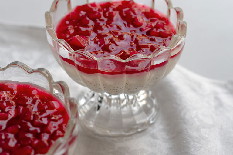 Vanilla panna cotta with rhubarb and hibiscus