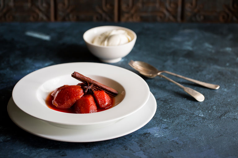 Spiced poached quince with mascarpone