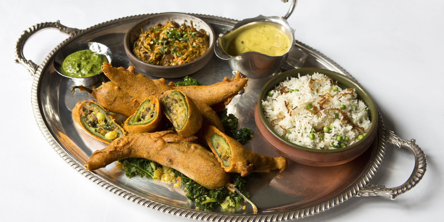 image of Banana Chilli Filled With Fenugreek, Raisin and Bitter Gourd in a Chickpea Batter recipe by Great British Chefs