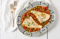 Pesce spada alla Ghiotta – Calabrian swordfish with tomatoes, olives and capers
