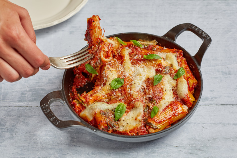 Rigatoni imbottiti – mortadella and cheese stuffed pasta