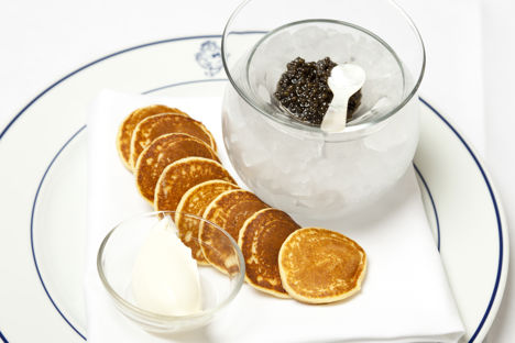 Ossetra caviar with blinis and sour cream