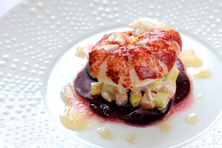 Butter poached Isle of Wight lobster with garden beetroot and Russian salad