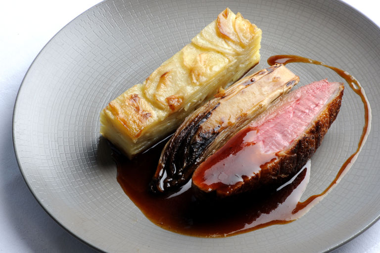 Duck breast with chicory and potato dauphinoise