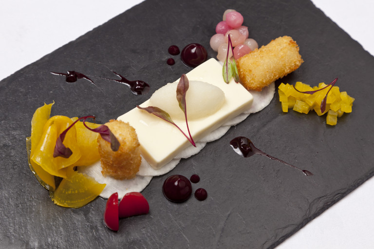 Variations of beetroot with goat's cheese flan and celery sorbet