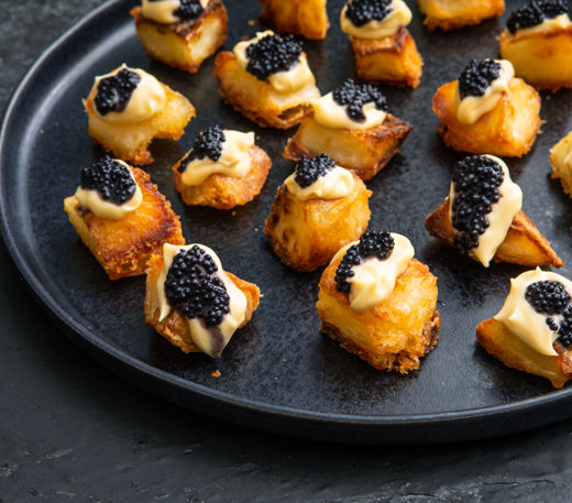 Roast potatoes with white miso mayonnaise and caviar