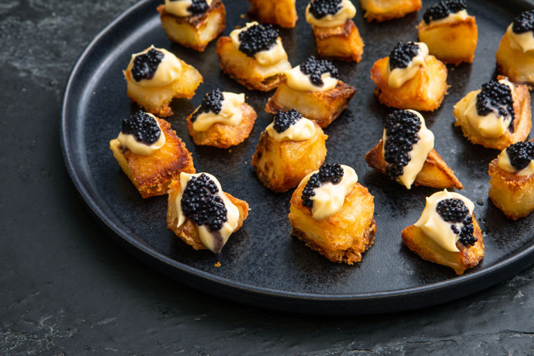 Roast potatoes with white miso mayonnaise and caviar