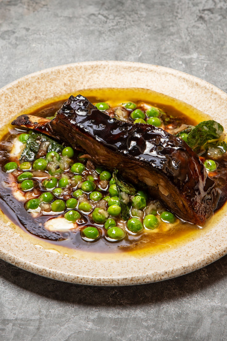 Smoked Lamb Ribs, Glazed in Reduced Wine, Yoghurt and Peas Recipe ...