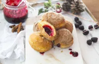 Cinnamon doughnuts with blackberry jam