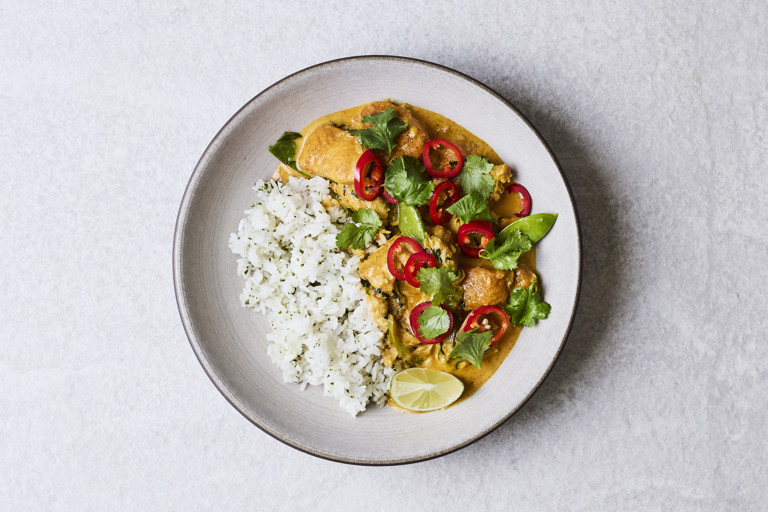 Pangasius fish curry with coconut and lemongrass