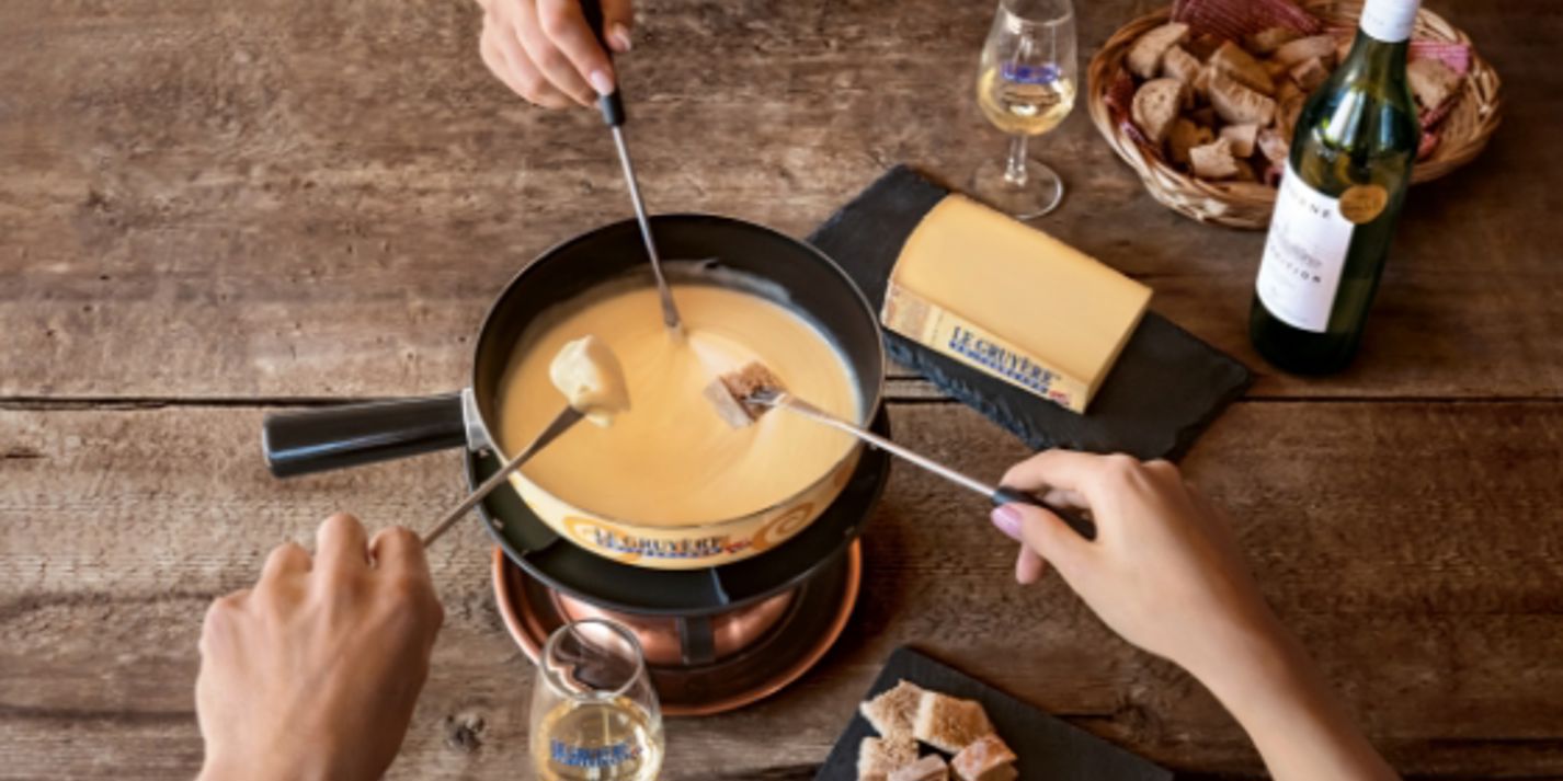 Win a cheese fondue pot and burner plus 1kg of Le Gruyère AOP Great