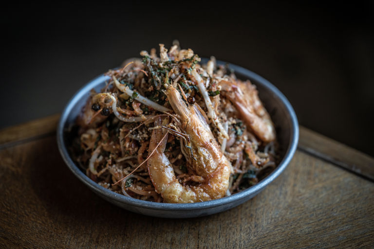Kerabu glass noodles with grilled prawns 