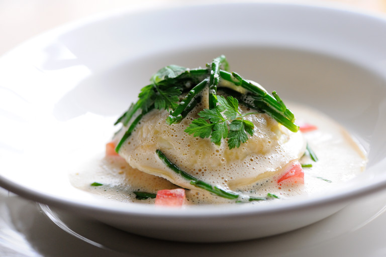 Crab ravioli with crab sauce
