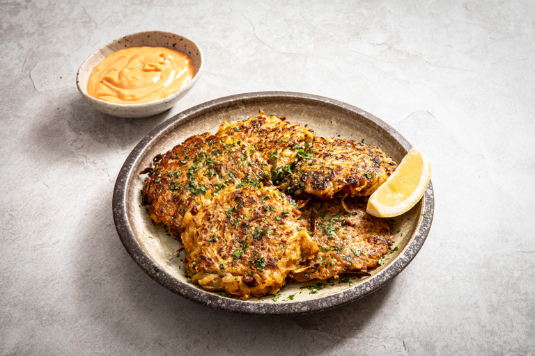Barbecued potato and chorizo fritters