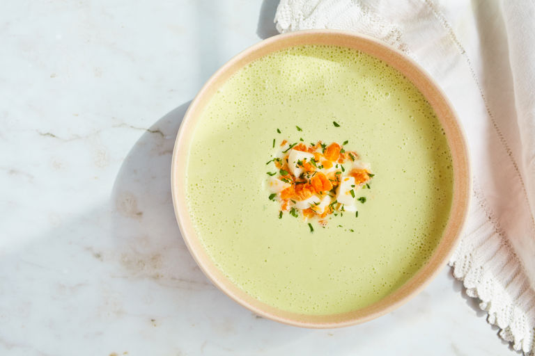 Chilled cucumber and lovage soup