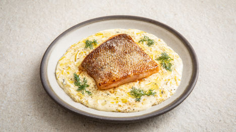 Lemon-cured trout with a leek and Gruyère cream sauce