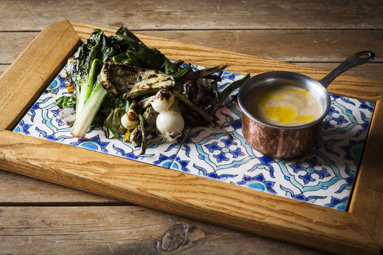 Chargrilled seasonal vegetables with cheese and mushroom fondue
