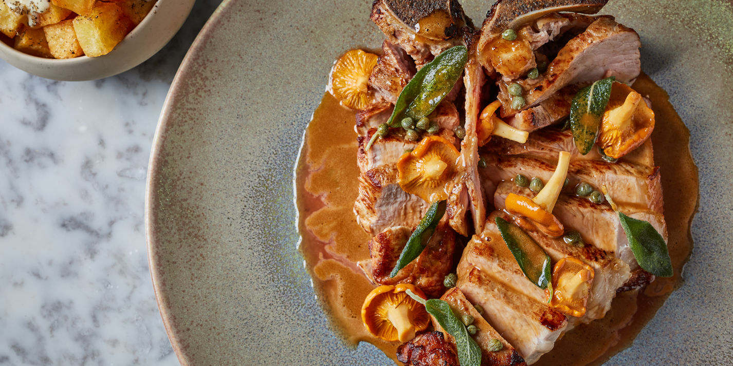Veal Tbone with Girolles and Cheese Sauce Recipe Great British Chefs
