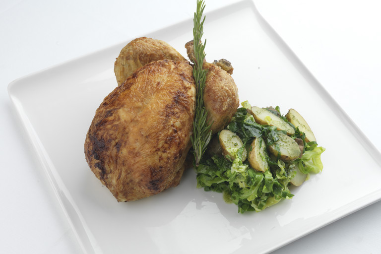 Whole roasted chicken with herby potato salad