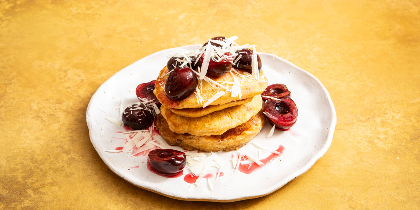 White Chocolate and Cherry Soufflé Pancakes Recipe - Great British Chefs