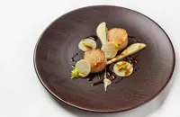 Scottish scallops with celeriac and apple purée and a roasted celeriac emulsion