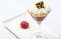 English trifle with a sorbet of Norfolk raspberries and sugared nuts
